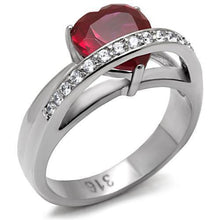 Load image into Gallery viewer, Womens Silver Rings High polished (no plating) 316L Stainless Steel Ring with AAA Grade CZ in Ruby TK089 - Jewelry Store by Erik Rayo
