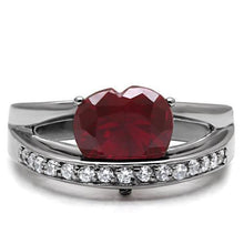 Load image into Gallery viewer, Womens Silver Rings High polished (no plating) 316L Stainless Steel Ring with AAA Grade CZ in Ruby TK089 - Jewelry Store by Erik Rayo
