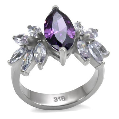 Womens Silver Rings High polished (no plating) Stainless Steel Ring with AAA Grade CZ in Amethyst TK085 - Jewelry Store by Erik Rayo