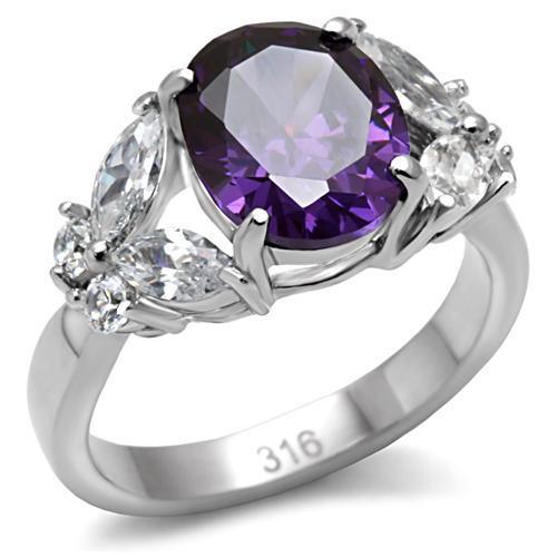 Womens Silver Rings High polished (no plating) Stainless Steel Ring with AAA Grade CZ in Amethyst TK086 - Jewelry Store by Erik Rayo