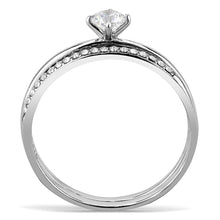 Load image into Gallery viewer, Womens Silver Rings High polished (no plating) Stainless Steel Ring with AAA Grade CZ in Clear DA026 - ErikRayo.com
