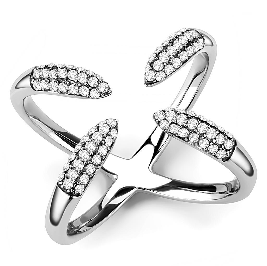 Womens Silver Rings High polished (no plating) Stainless Steel Ring with AAA Grade CZ in Clear DA050 - ErikRayo.com