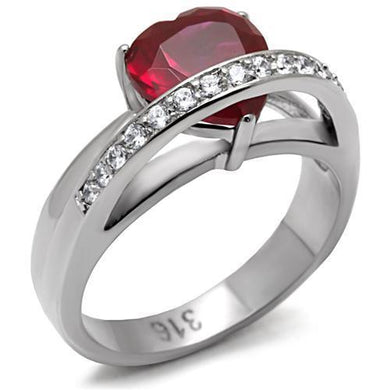 Silver Rings for Womens High polished (no plating) Stainless Steel Ring with AAA Grade CZ in Ruby TK089 - Jewelry Store by Erik Rayo