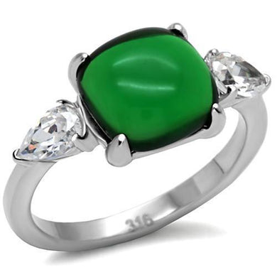 Womens Silver Rings High polished (no plating) Stainless Steel Ring with Glass in Emerald TK087 - Jewelry Store by Erik Rayo