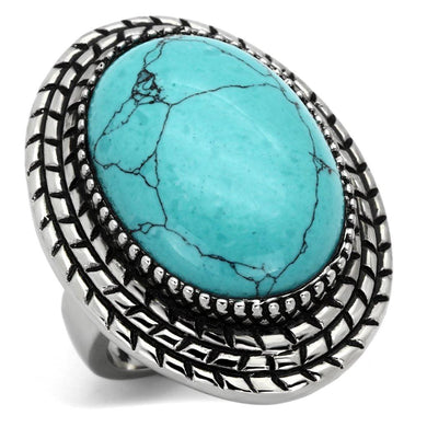Silver Rings for Womens High polished (no plating) Stainless Steel Ring with Semi-Precious Turquoise in Sea Blue TK1022 - Jewelry Store by Erik Rayo