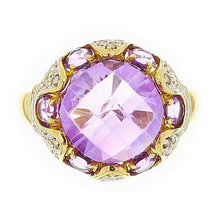 Load image into Gallery viewer, Womens Solid 14k Yellow Gold 7.60ctw Amethyst &amp; Diamond Dome Ring Size 8 - ErikRayo.com
