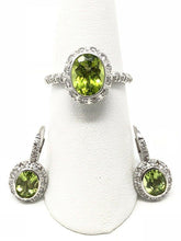 Load image into Gallery viewer, Womens Solid 18k White Gold Natural Diamond &amp; Peridot Drop Earrings &amp; Ring Size 7 Jewelry Set - Jewelry Store by Erik Rayo
