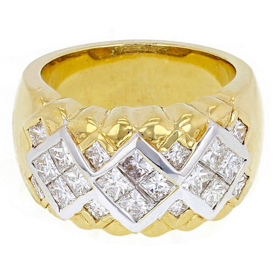 Womens Solid 18k Yellow Gold 1 1/2ctw Princess Cut Diamond Square Woven Ring Size 5.5 - Jewelry Store by Erik Rayo