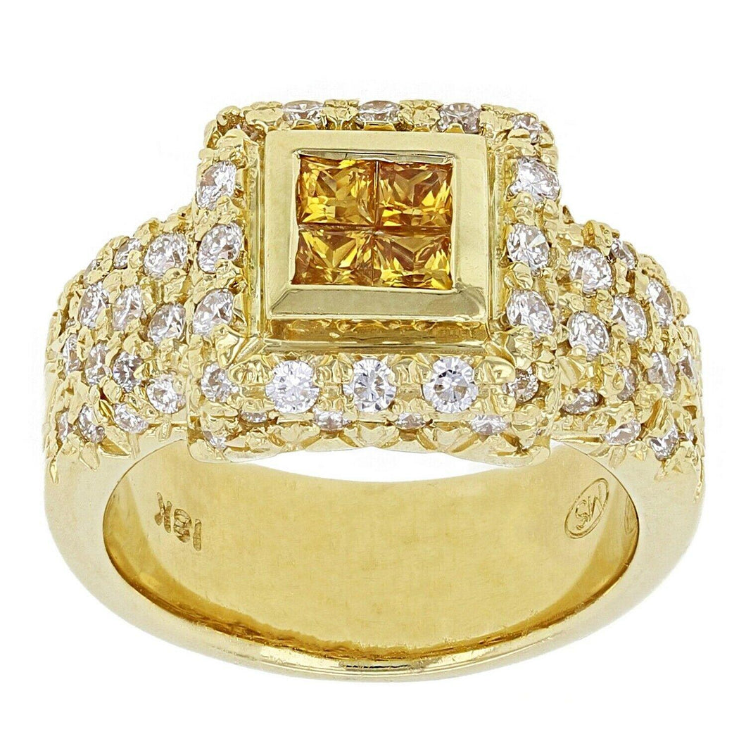 Womens Solid 18k Yellow Gold 1 1/4ctw Fancy Yellow & White Diamond Encrusted Ring Size 6.5 - ErikRayo.com