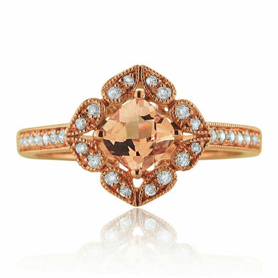 Womens Solid Gold Ring 14k Rose Gold 0.20ctw Morganite & Diamond Flower - Jewelry Store by Erik Rayo