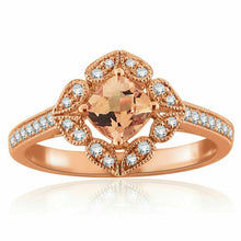 Load image into Gallery viewer, Womens Solid Gold Ring 14k Rose Gold 0.20ctw Morganite &amp; Diamond Flower - Jewelry Store by Erik Rayo
