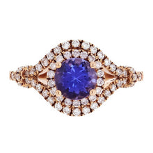 Load image into Gallery viewer, Womens Solid Gold Ring 14k Rose Gold 0.32ctw Tanzanite &amp; Diamond Double Halo Split Ring Size 4 - Jewelry Store by Erik Rayo
