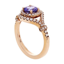Load image into Gallery viewer, Womens Solid Gold Ring 14k Rose Gold 0.32ctw Tanzanite &amp; Diamond Double Halo Split Ring Size 4 - Jewelry Store by Erik Rayo
