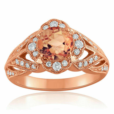 Womens Solid Gold Ring 14k Rose Gold 1.55ctw Morganite & Diamond Flower Ring - Jewelry Store by Erik Rayo