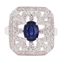 Load image into Gallery viewer, Womens Solid Gold Ring 14k White Gold 0.25ctw Sapphire &amp; Diamond Vintage Style Trellis Ring Size 6.75 - Jewelry Store by Erik Rayo

