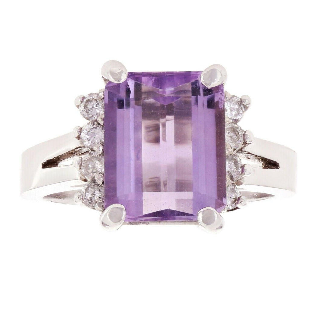 Womens Solid Gold Ring 14k White Gold 0.27ctw Amethyst & Diamond Cathedral Cocktail Ring Size 6 - Jewelry Store by Erik Rayo