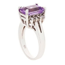 Load image into Gallery viewer, Womens Solid Gold Ring 14k White Gold 0.27ctw Amethyst &amp; Diamond Cathedral Cocktail Ring Size 6 - Jewelry Store by Erik Rayo
