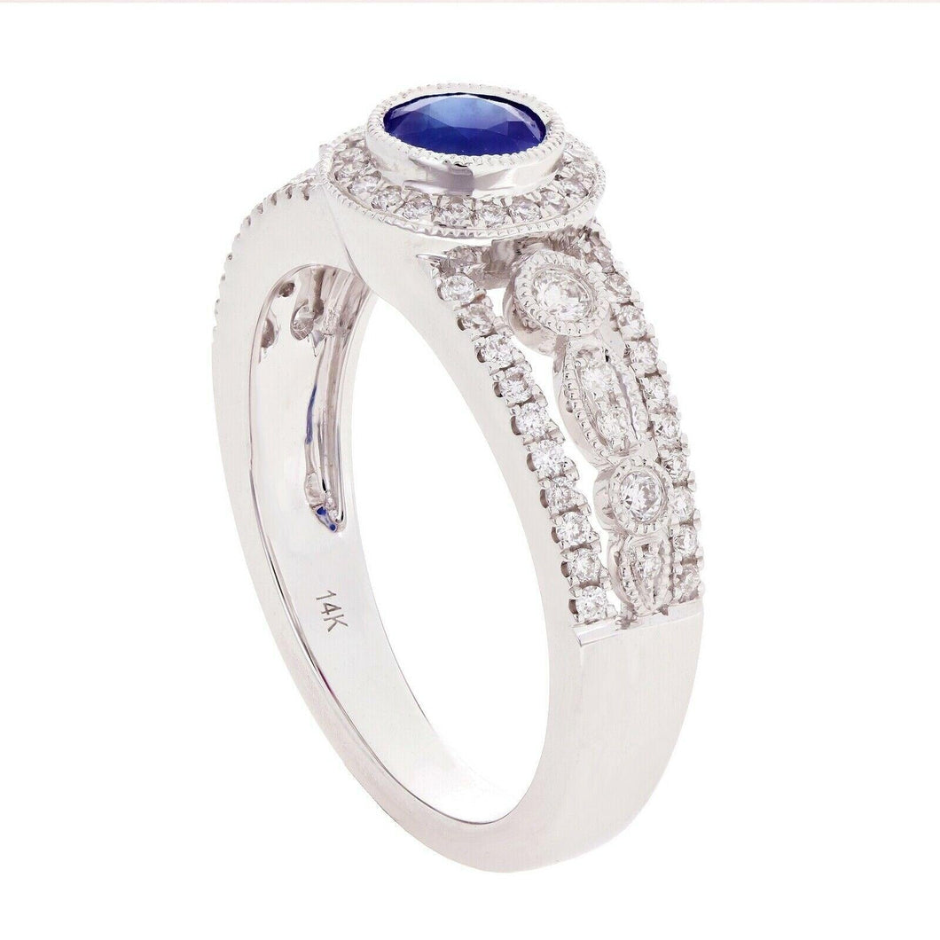 Womens Solid Gold Ring 14k White Gold 0.37ctw Sapphire & Diamond Triple Row Engagement Ring Size 4 - ErikRayo.com