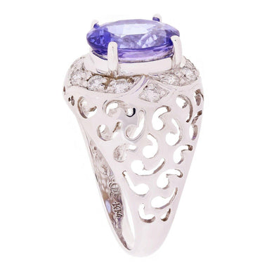 Womens Solid Gold Ring 14k White Gold 0.44ctw Tanzanite & Diamond Open Work Tapered Cocktail Ring - Jewelry Store by Erik Rayo
