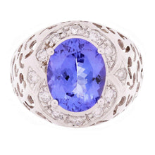 Load image into Gallery viewer, Womens Solid Gold Ring 14k White Gold 0.44ctw Tanzanite &amp; Diamond Open Work Tapered Cocktail Ring - Jewelry Store by Erik Rayo
