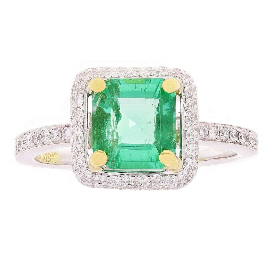 Womens Solid Gold Ring 14k Yellow & White Gold 0.65ctw Emerald & Diamond Halo Engagement Ring - ErikRayo.com