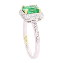 Load image into Gallery viewer, Womens Solid Gold Ring 14k Yellow &amp; White Gold 0.65ctw Emerald &amp; Diamond Halo Engagement Ring - Jewelry Store by Erik Rayo
