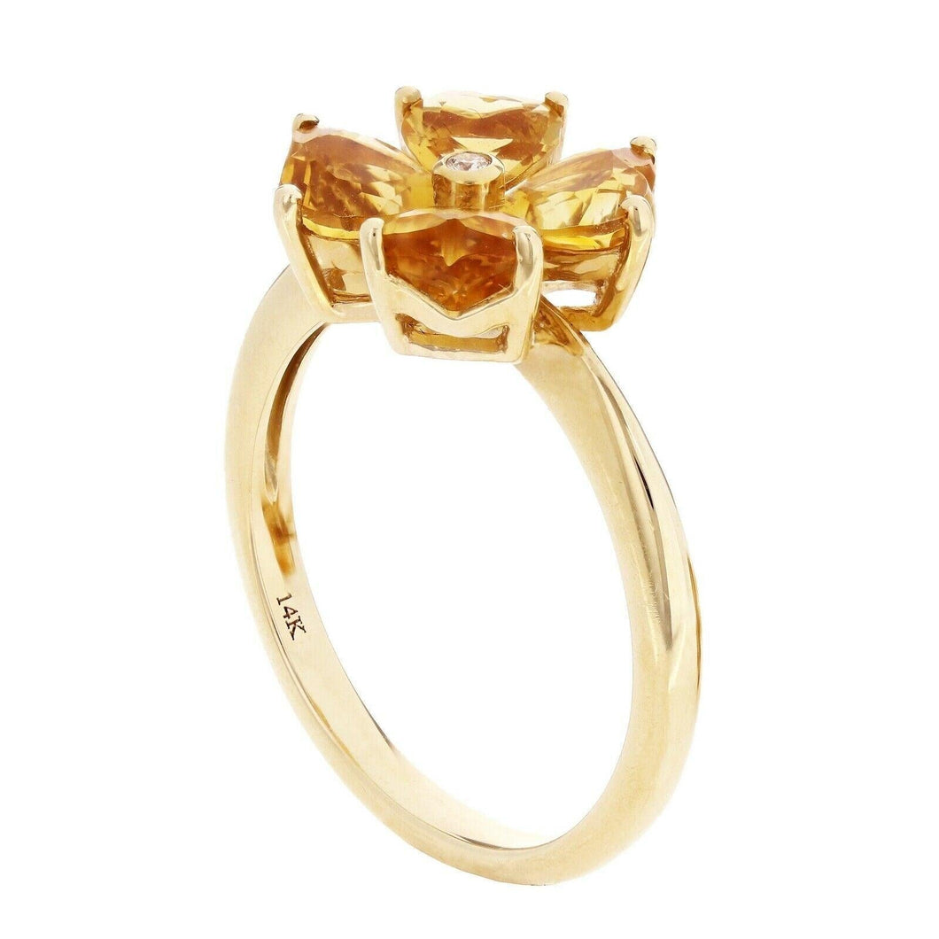 Womens Solid Gold Ring 14k Yellow Gold 0.01ctw Citrine & Diamond Heart Flower Ring Size 6.75 - Jewelry Store by Erik Rayo