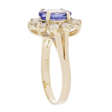 Load image into Gallery viewer, Womens Solid Gold Ring 14k Yellow Gold 0.75ctw Tanzanite &amp; Diamond Floral Cluster Cocktail Ring Size 7 - Jewelry Store by Erik Rayo
