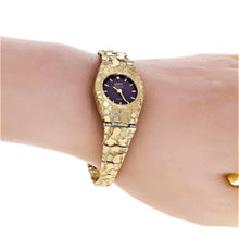 Load image into Gallery viewer, Womens Watch 10k Yellow Gold Nugget Link Bracelet Geneve Wrist Watch with Diamond 7.5&quot; 27.8 grams - Jewelry Store by Erik Rayo

