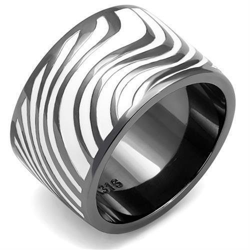Womens Zebra Print Ring Anillo Para Mujer y Ninos Girls 316L Stainless Steel Ring with Epoxy in White Yvette - Jewelry Store by Erik Rayo