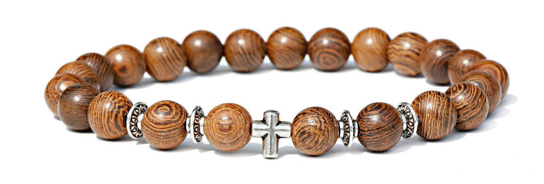 Wood Bracelet with Cross Christian Bead Wristlet - ErikRayo.com