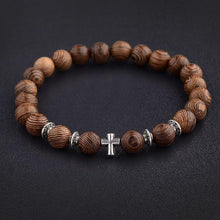 Load image into Gallery viewer, Wood Bracelet with Cross Christian Bead Wristlet - Jewelry Store by Erik Rayo
