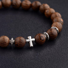 Load image into Gallery viewer, Wood Bracelet with Cross Christian Bead Wristlet - ErikRayo.com
