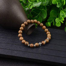 Load image into Gallery viewer, Wood Bracelet with Cross Christian Bead Wristlet - Jewelry Store by Erik Rayo
