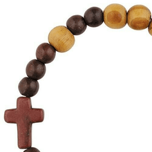 Load image into Gallery viewer, Wood Bracelet with Cross Christian Bead Wristlet Olive Wood 15mm Stone Cross Stretch Cord 7.5 - ErikRayo.com
