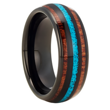 Load image into Gallery viewer, Men&#39;s Wedding Band Ring with Koa Wood and Crushed Turquoise - Perfect for Weddings and Special Occasions
