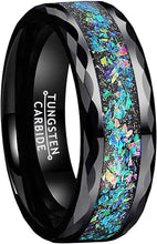 Load image into Gallery viewer, Engagement Rings for Women Mens Wedding Bands for Him and Her Promise / Bridal Mens Womens Rings Black Opal Stripe Celestial Galaxy Multi-Faceted Edge
