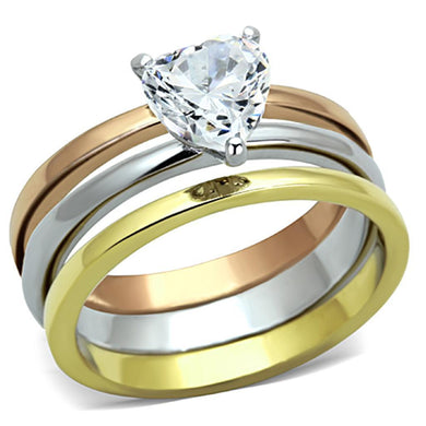 Anillo de Compromiso Boda y Matrimonio con Diamante Zirconia Para Mujeres Tres Tonos Oro Plata y Oro Rojo TK1274 - Jewelry Store by Erik Rayo