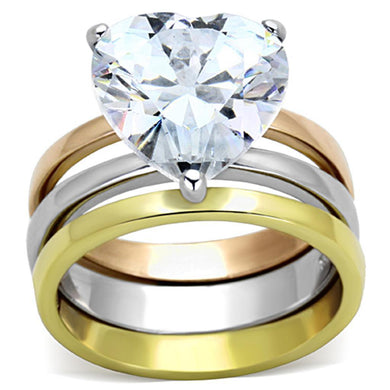 Anillo de Compromiso Boda y Matrimonio con Diamante Zirconia Para Mujeres Tres Tonos Oro Plata y Oro Rojo TK1275 - Jewelry Store by Erik Rayo