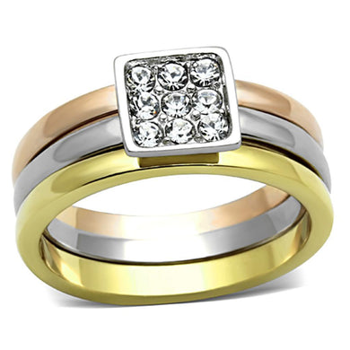 Anillo de Compromiso Boda y Matrimonio con Diamante Zirconia Para Mujeres Tres Tonos Oro Plata y Oro Rojo TK1277 - Jewelry Store by Erik Rayo