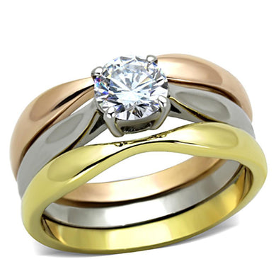 Anillo de Compromiso Boda y Matrimonio con Diamante Zirconia Para Mujeres Tres Tonos Oro Plata y Oro Rojo TK1278 - Jewelry Store by Erik Rayo