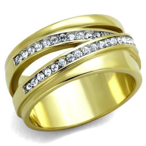 Anillos Para Mujer Color Oro Dos Tonos de 316L Acero Inoxidable con Diamante Zirconia Cubica TK1914 - ErikRayo.com