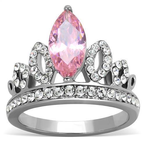 Anillos Para Mujer Color Plata y Rosa de 316L Acero Inoxidable con Diamante Zirconia Cubica Color Rosa - ErikRayo.com