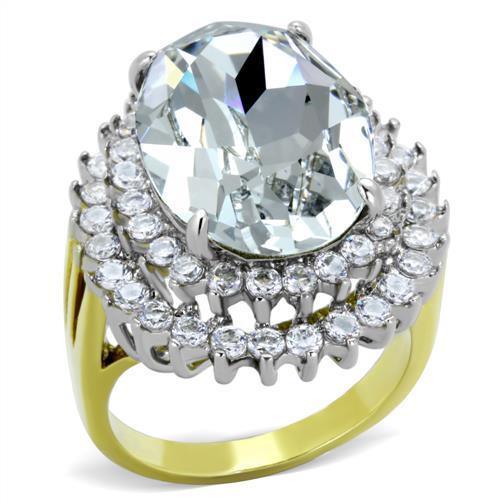 Anillos Para Mujer Dos Tonos de 316L Acero Inoxidable con Diamante Zirconia Cubica TK1894 - ErikRayo.com