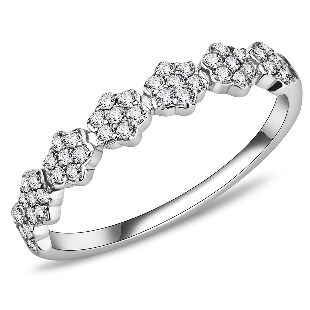Silver Rings for Women 316L Stainless Steel DA102 - AAA Grade Cubic Zirconia in Clear