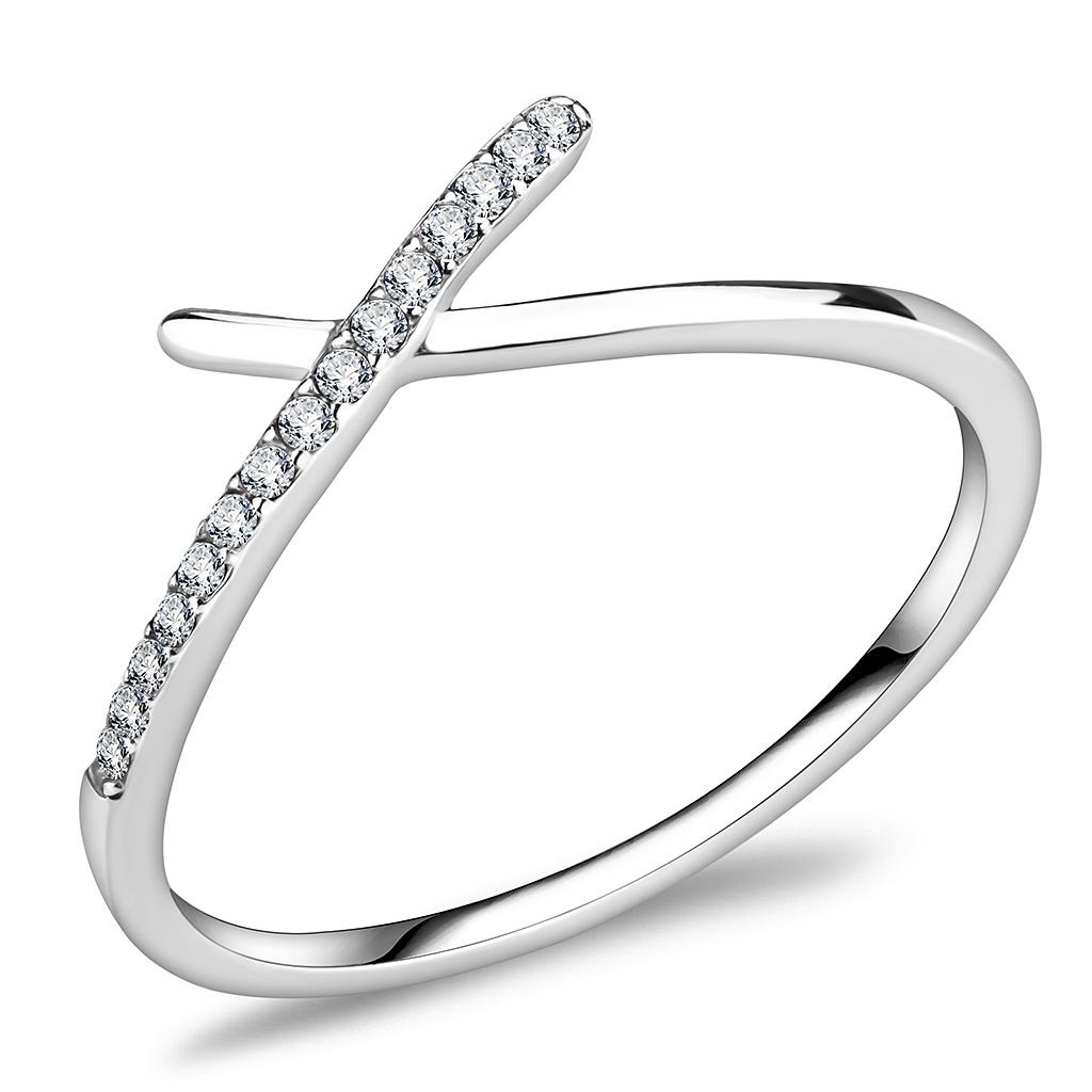Silver Rings for Women 316L Stainless Steel DA112 - AAA Grade Cubic Zirconia in Clear