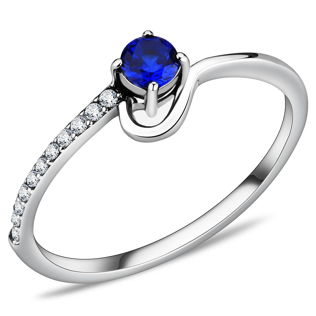 Silver Rings for Women 316L Stainless Steel DA114 - AAA Grade Cubic Zirconia in London Blue