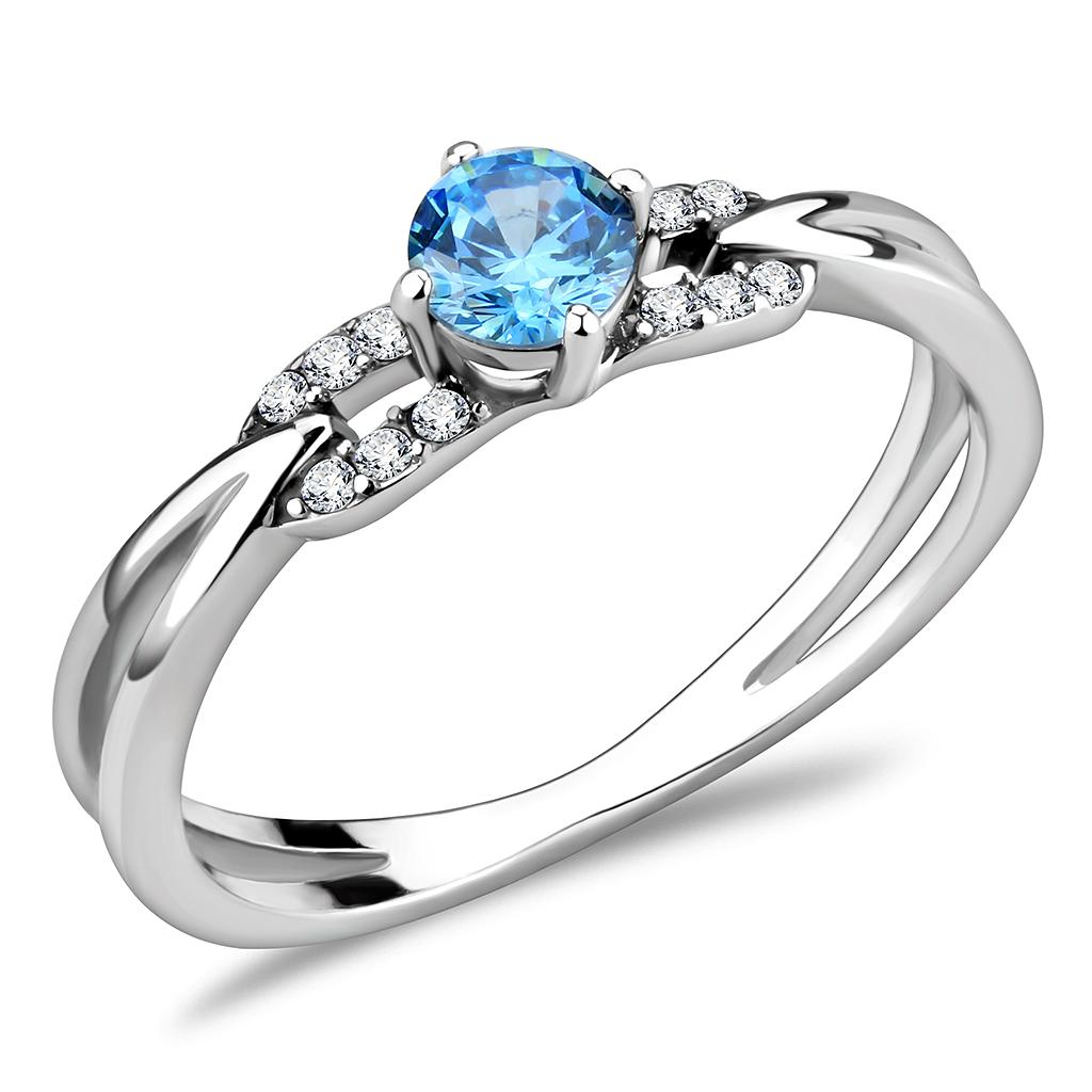 Silver Rings for Women 316L Stainless Steel DA116 - AAA Grade Cubic Zirconia in Sea Blue