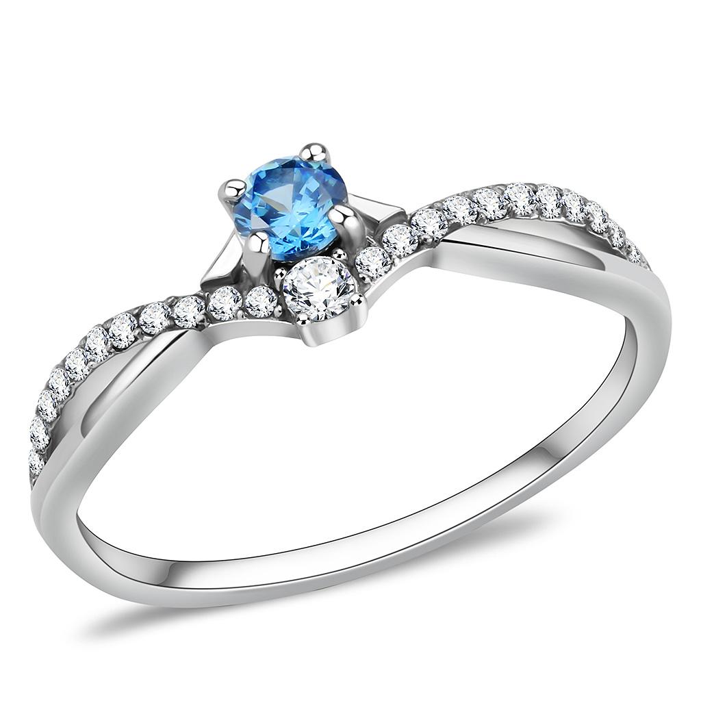 Silver Rings for Women 316L Stainless Steel DA120 - AAA Grade Cubic Zirconia in Sea Blue