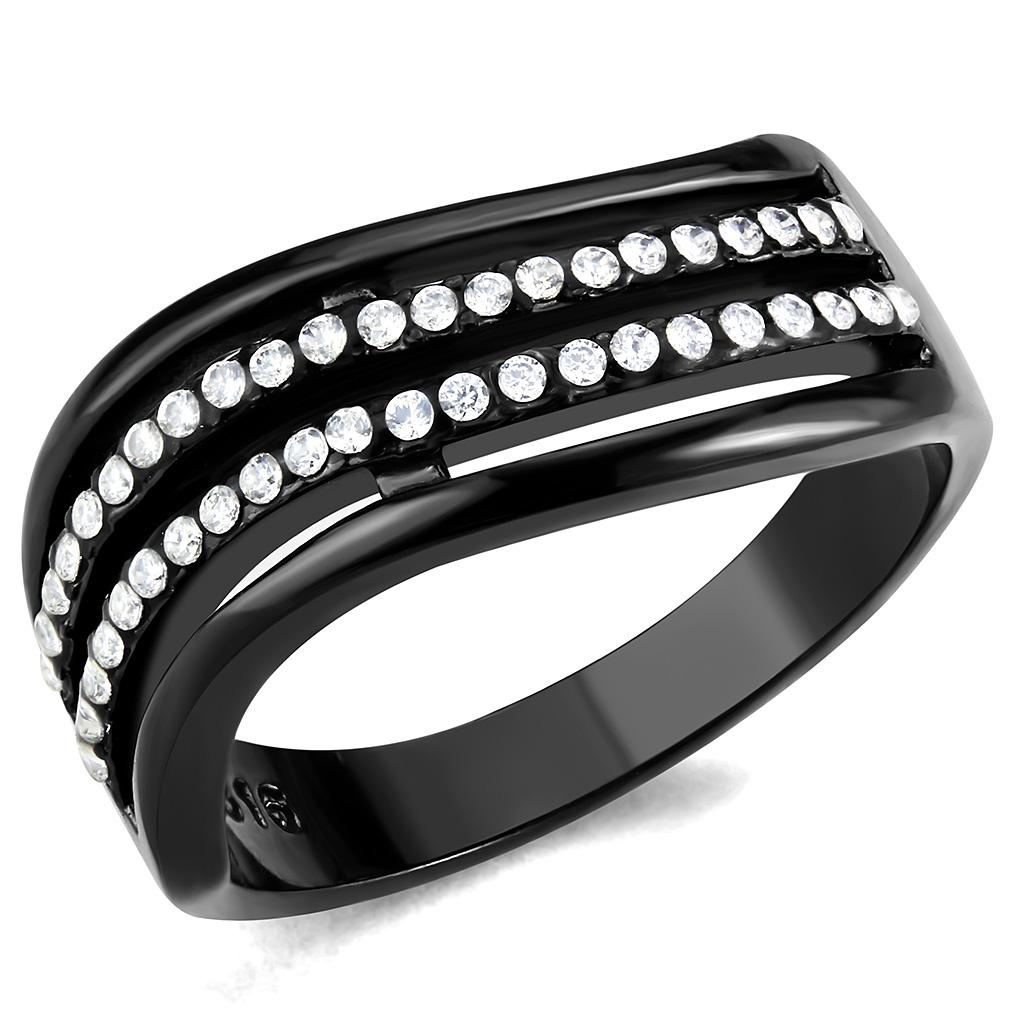 Black Rings for Women 316L Stainless Steel DA126 - AAA Grade Cubic Zirconia in Clear
